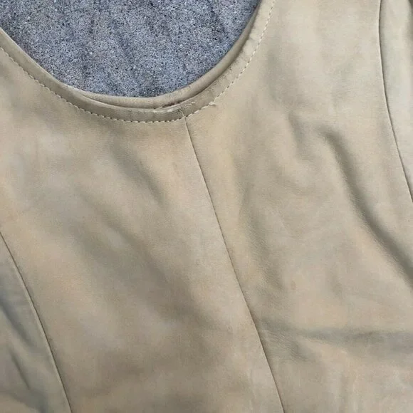 MICHAEL HOBAN Women's Vintage 90s SMALL North Beach Leather Tan Tank Top Shirt - Picture 7 of 7